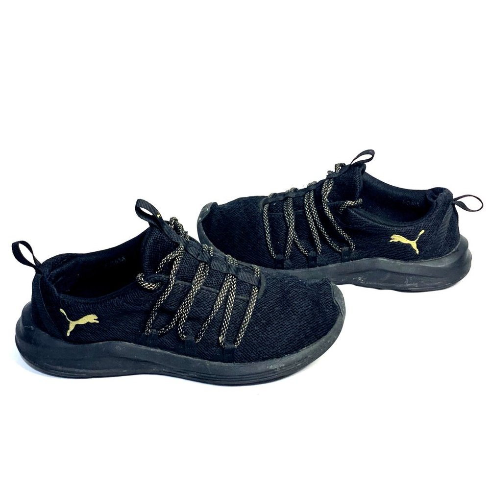 PUMA Prowl Alt Knit Black/Gold Running Shoes Lace Up Low Top Women's Size 7 VG